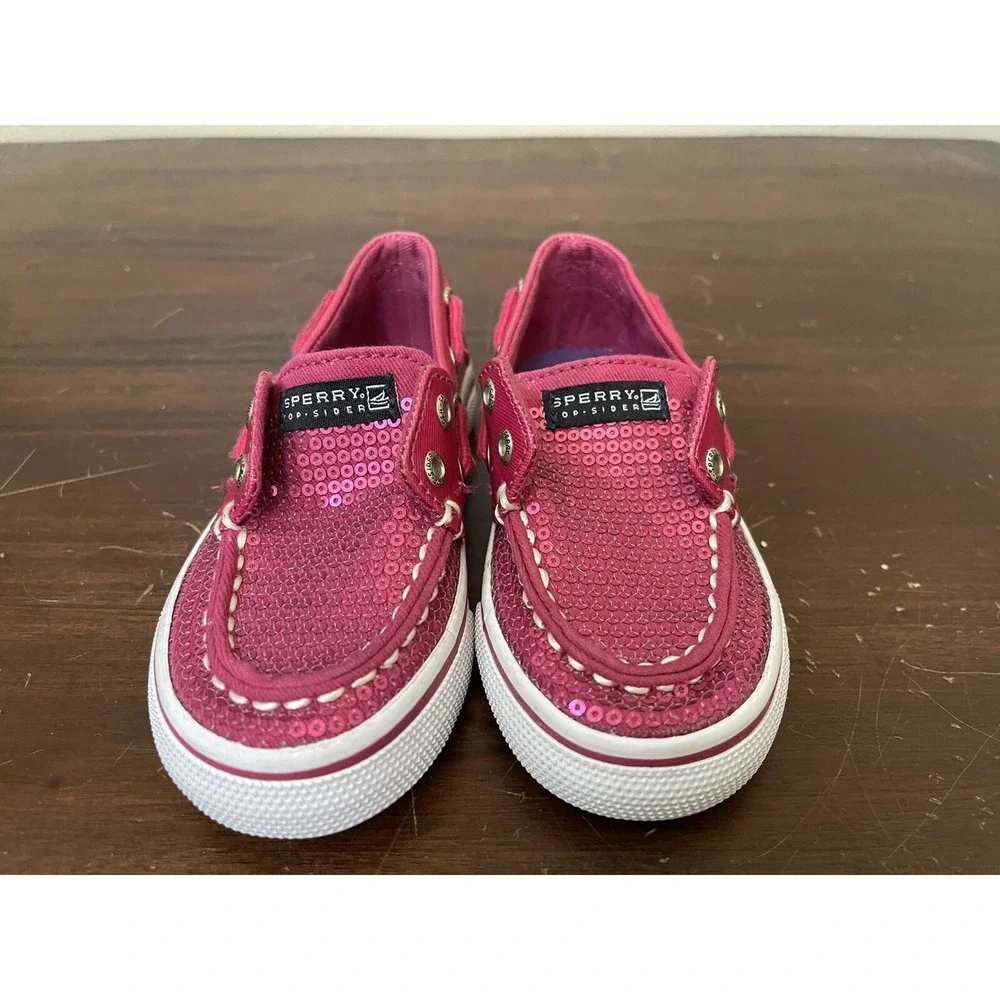 Girls Toddler Sperry Boat Shoes Size 8M Hot Pink Style Bahama Sequin Design